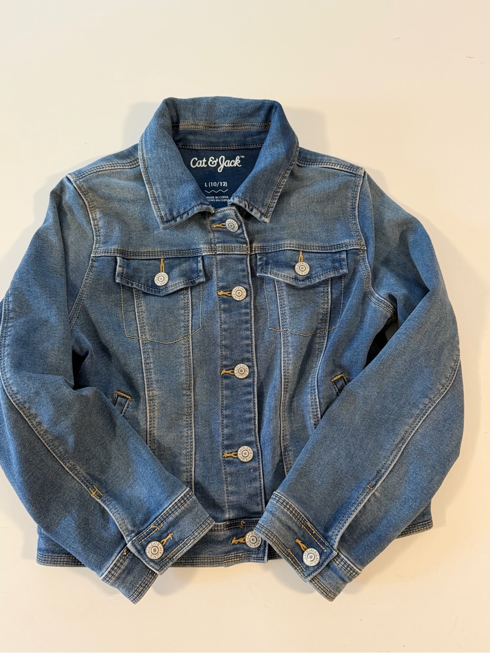 Cat & Jack Girls Denim Jacket Size L 10/12 Blue Jean Trucker Stretch